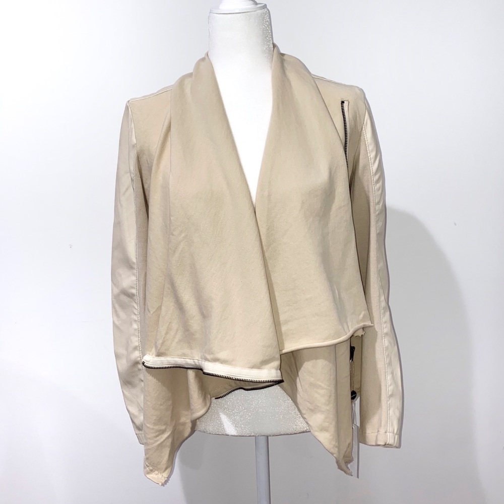 BlankNYC White Draped Jacket with Faux Leather